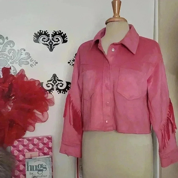 F21  pink crop jacket faux fringe - Picture 1 of 10